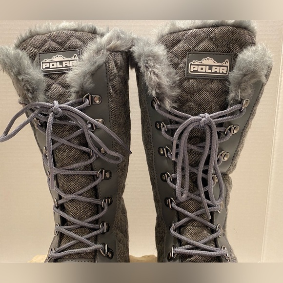 NIB Sz 10 Globalwin Grey Mid-Calf Winter Fur-Lined Lace-Up & Side Zip-Up Boots - Picture 6 of 14